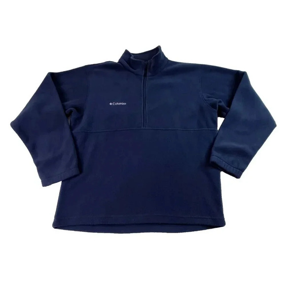Columbia Fleece Sweater Unisex Medium Navy 1/2 Zip Mock Neck Pullover Outdoor - Picture 1 of 13